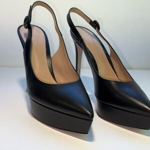 NWOT Gianvito Rossi Black Leather Dasha Platform Slingback Heels 41
